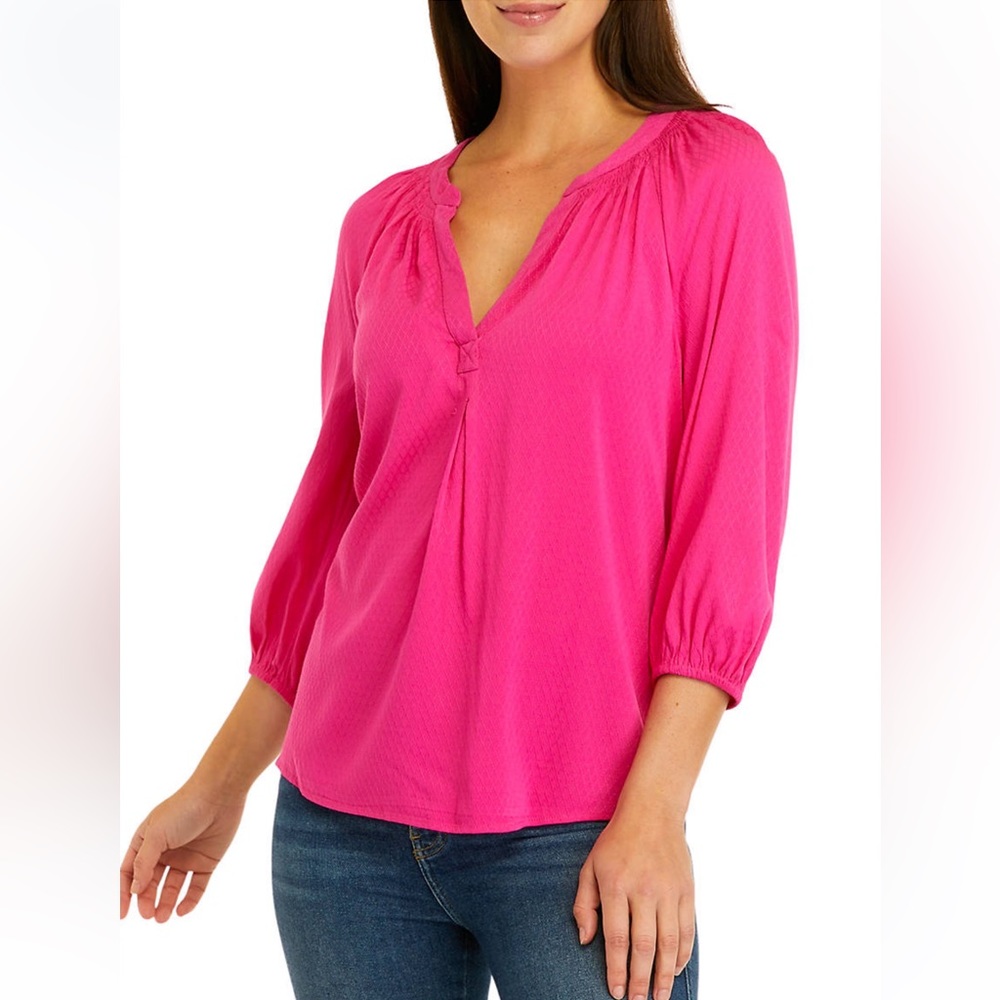 Crown & Ivy Hot Pink Peasant Top